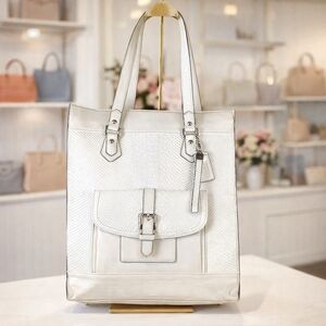 COACH‎ CHARLIE 28793 WHITE HAND SHOULDER BAG EMBOSSED PYTHON LEATHER LARGE TOTE